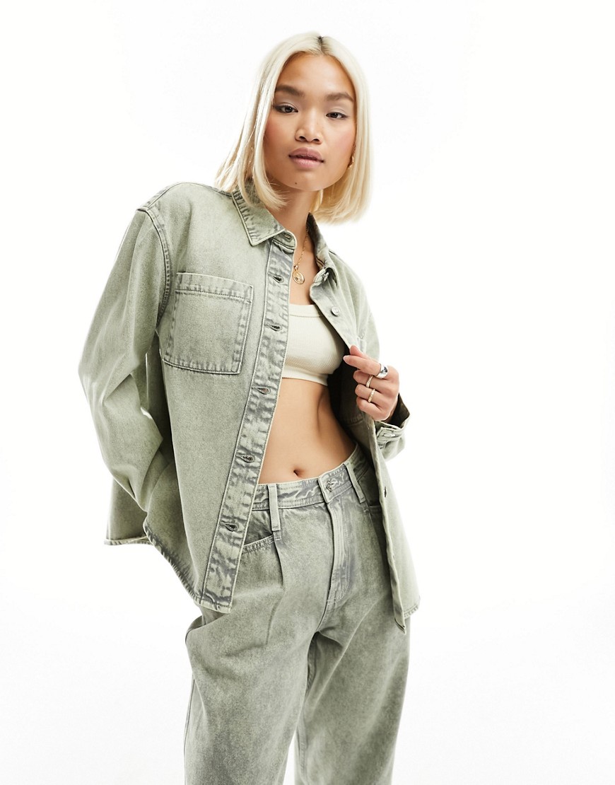 ONLY boxy denim shirt co-ord in acid wash green