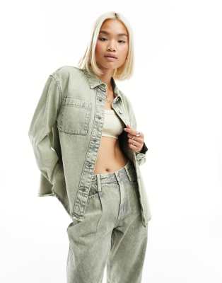 boxy denim shirt in acid wash green - part of a set