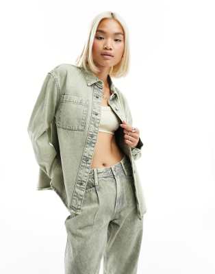 Only Boxy Denim Shirt In Acid Wash Green - Part Of A Set