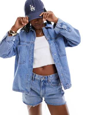 Only Boxy Denim Shirt In Light Blue