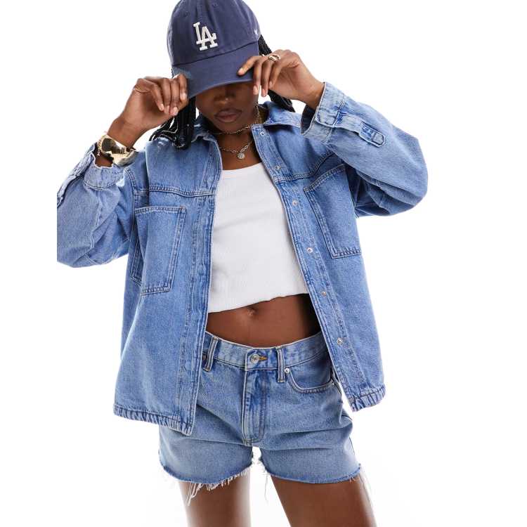 【Anyone more】Tsuru Blue Denim Shirt One Piece ONLY boxy denim shirt in light blue | ASOS