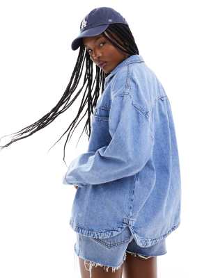 ONLY boxy denim shirt in light blue | ASOS