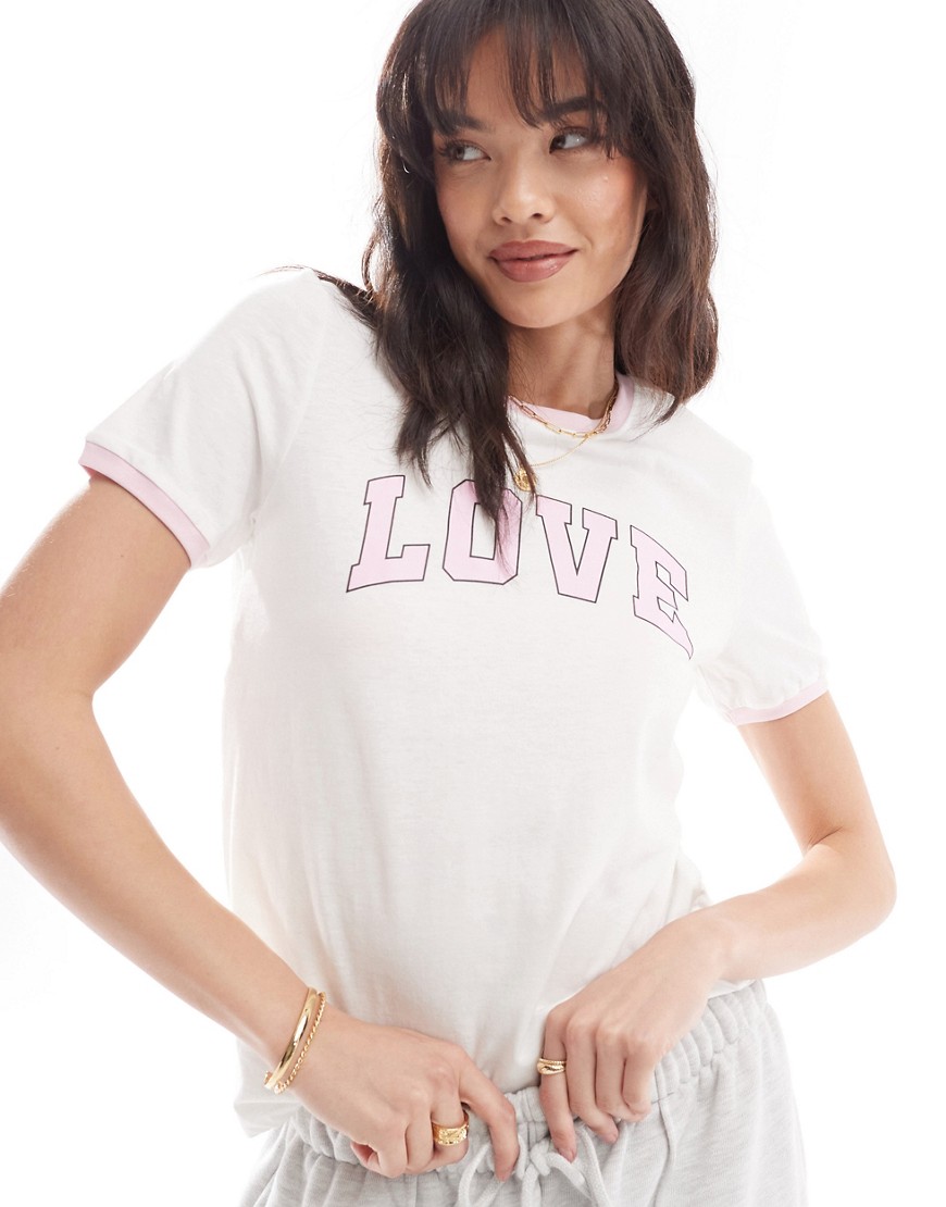 boxy fit t-shirt with love print in white