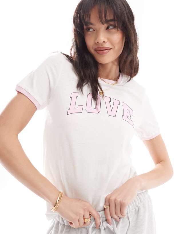 ONLY - boxy fit t-shirt with love print in white