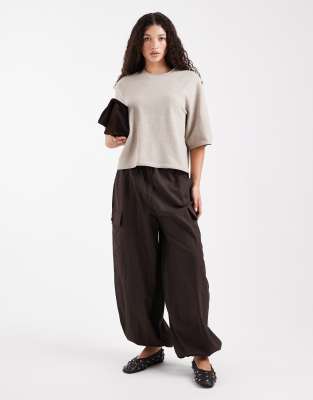 Only Boxy Knit Short Sleeve Top In Gray