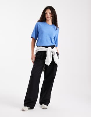 Only Boxy Knit Short Sleeve Top In Blue