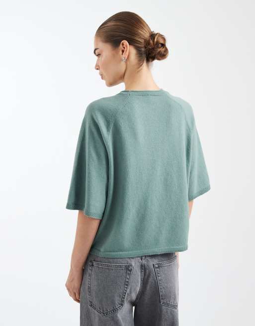 ONLY boxy knit short sleeve top in light green, 4 of 4