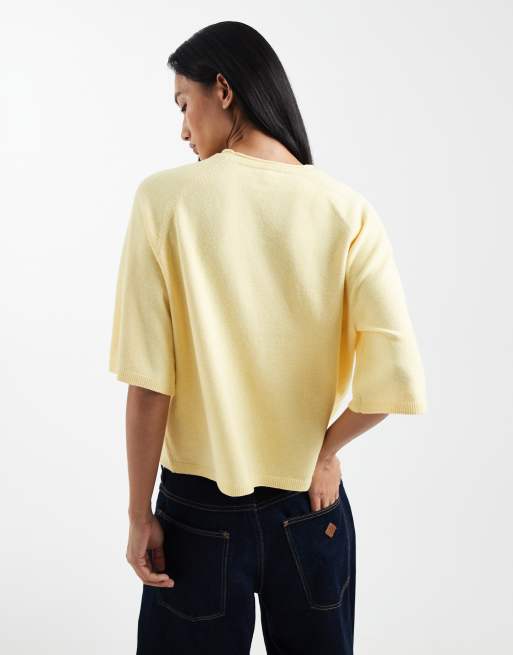 ONLY boxy knit short sleeve top in pale yellow, 3 of 4