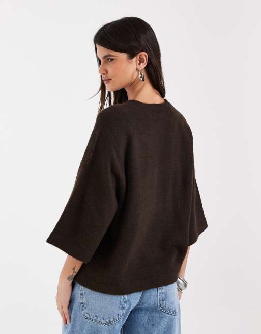 ONLY boxy knit t-shirt in dark brown, 4 of 4