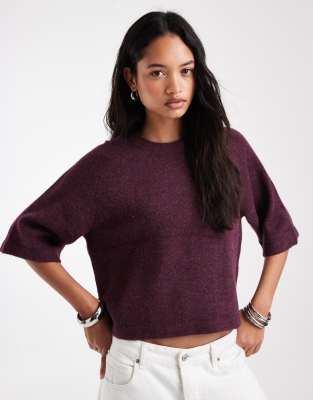 Only Boxy Knit T-shirt In Burgundy