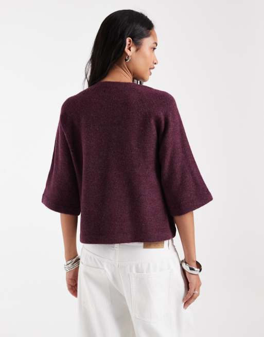 ONLY boxy knit T-shirt in dark purple, 4 of 4