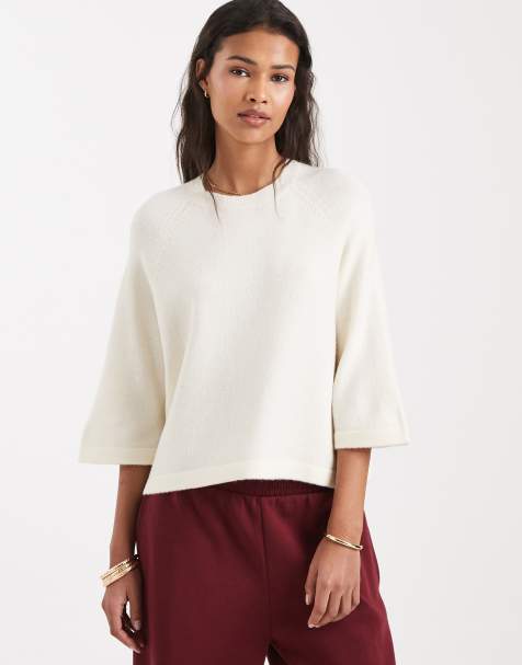 ONLY boxy knitted t-shirt in cream - view 1