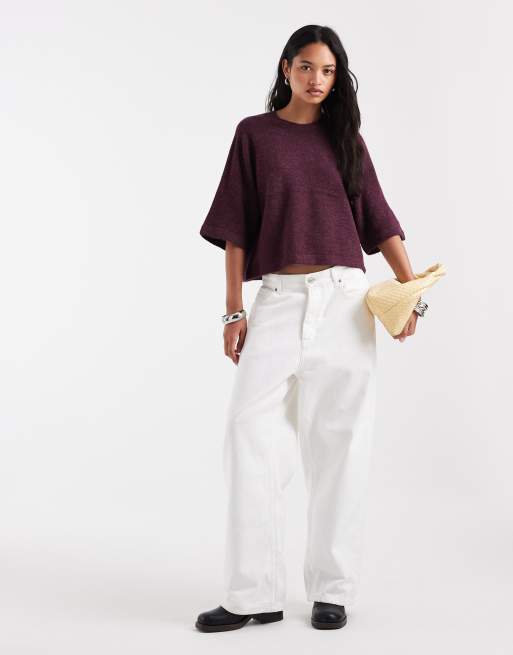 ONLY boxy knitted t-shirt in dark purple, 2 of 4