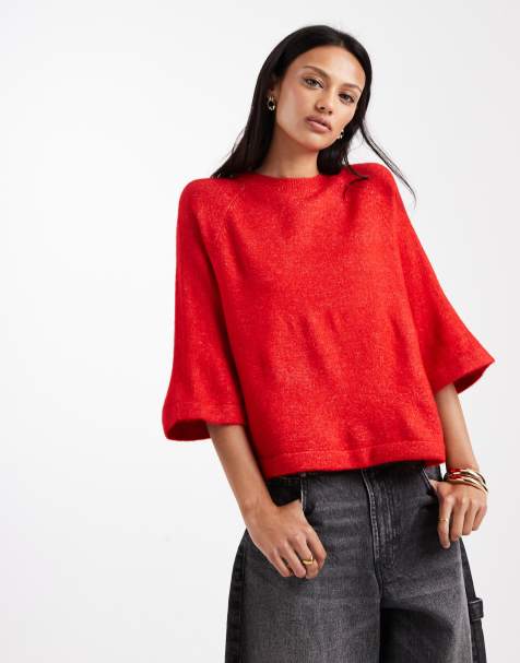 ONLY boxy knitted t-shirt in red