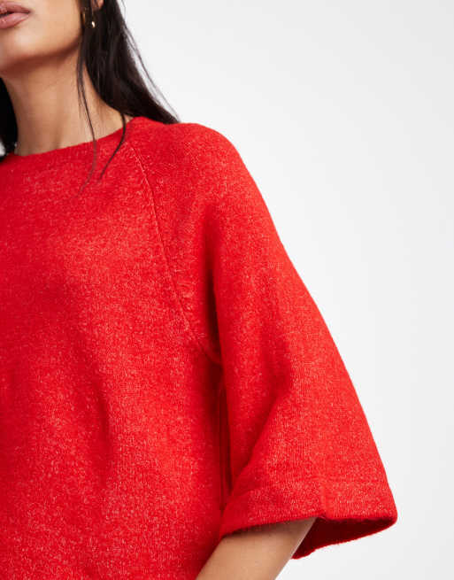 ONLY boxy knitted t-shirt in red, 3 of 4