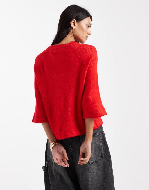 ONLY boxy knitted t-shirt in red, 4 of 4