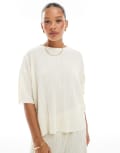 [ONLY] ONLY boxy plisse t-shirt in buttermilk (part of a set)-Neutral 16 Bone white