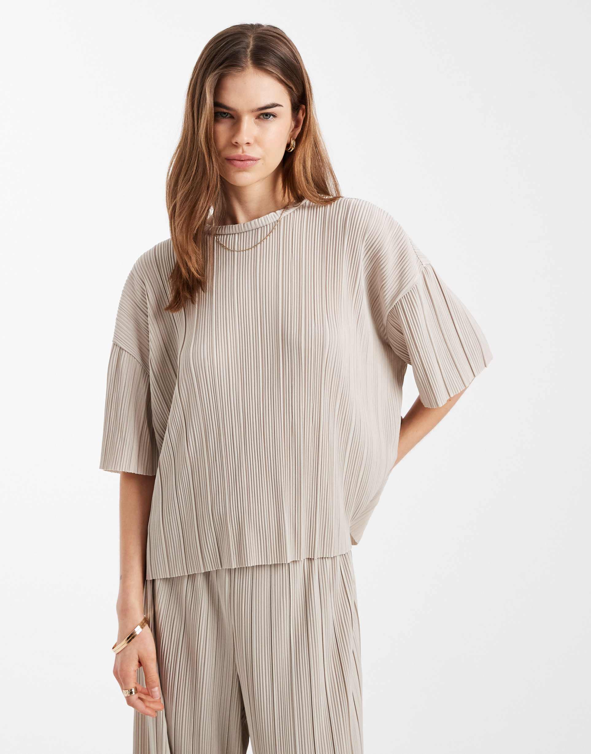 only boxy plisse t-shirt in cream - part of a set