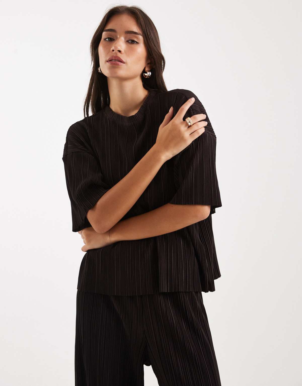 ONLY boxy plisse top co-ord in chocolate brown