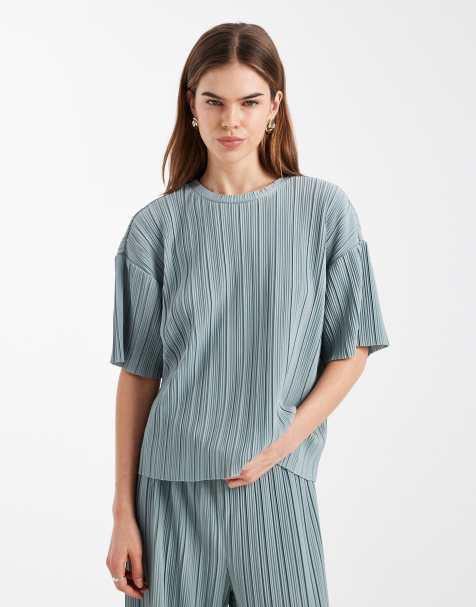 ONLY boxy plisse top co-ord in light blue