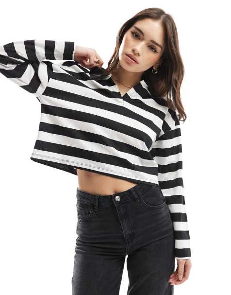 ONLY boxy polo shirt in black stripe - view 1