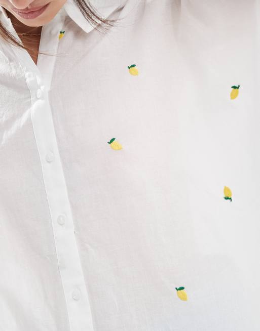 ONLY boxy shirt with lemon embroidery in white, 2 of 4