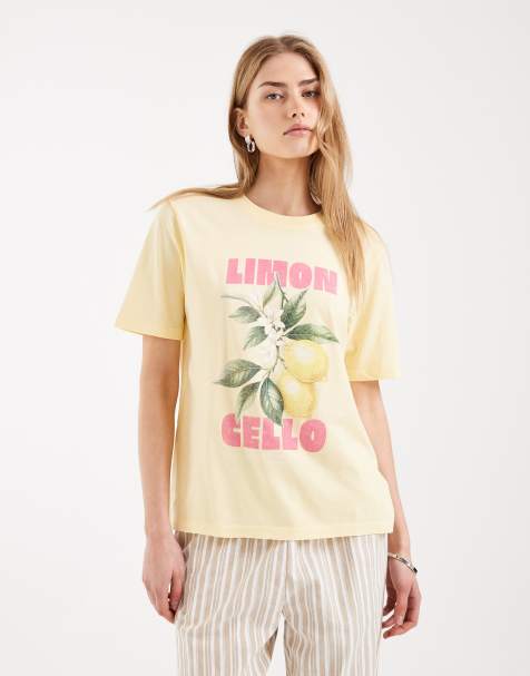 ONLY boxy t-shirt in with limoncello print in pale yellow - view 1