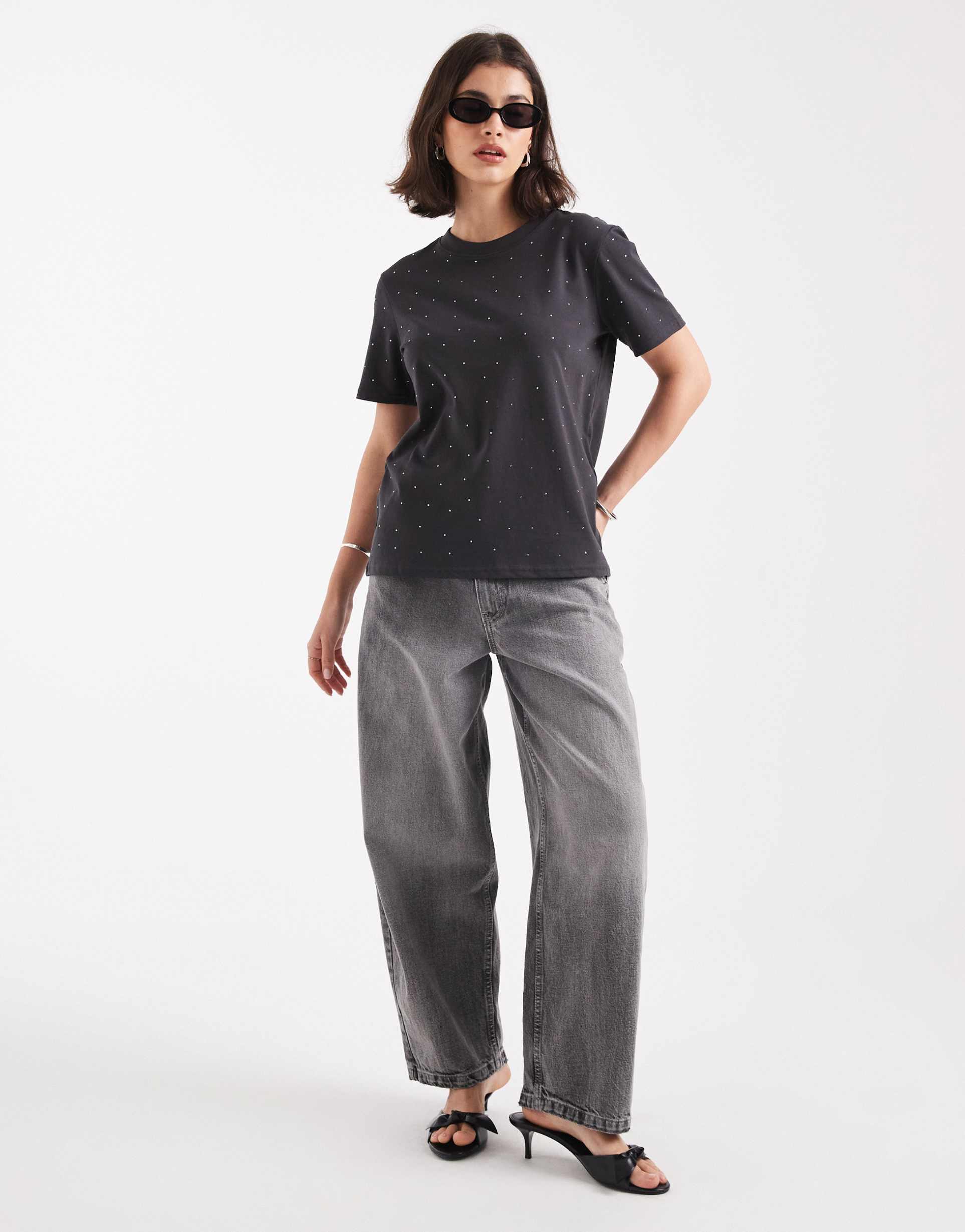 only boxy t-shirt with rhinestones in charcoal