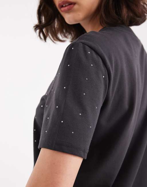 ONLY boxy T-shirt with rhinestones in charcoal, 4 of 4