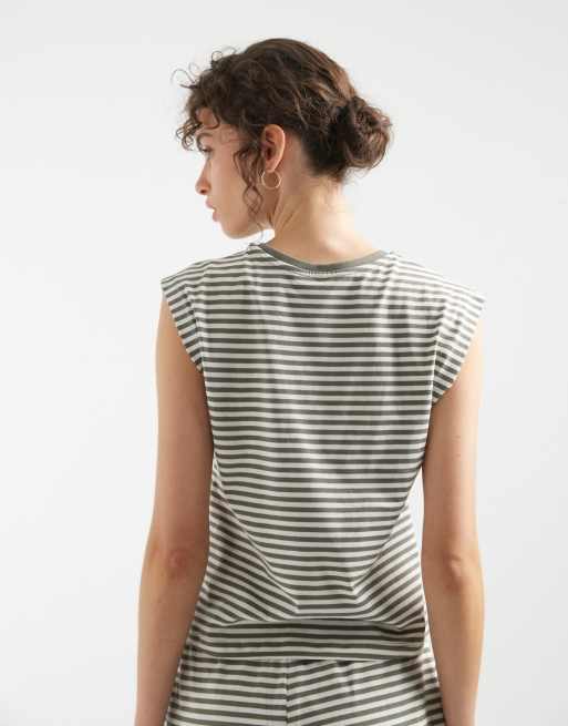 ONLY boxy top co-ord in dark green stripes, 4 of 4
