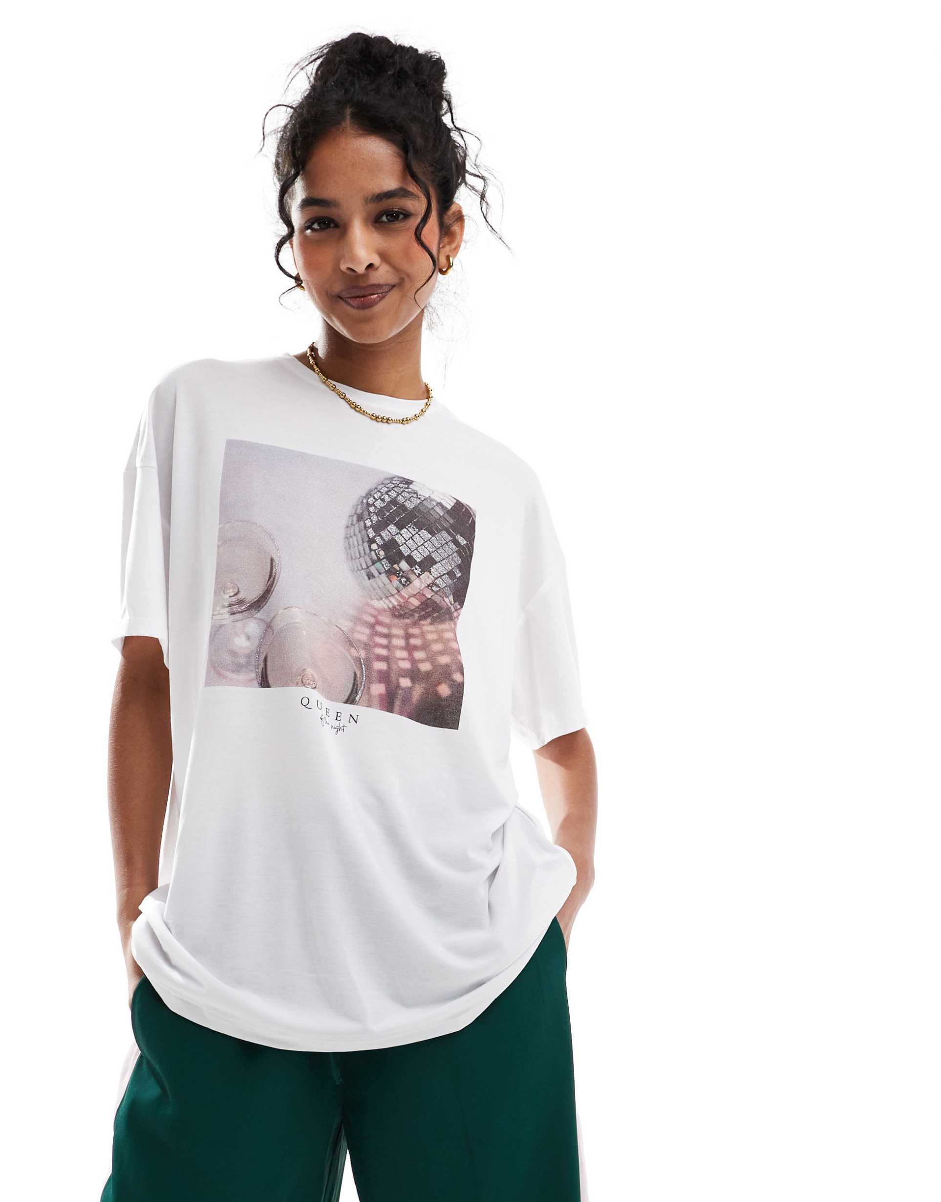 only boxy top with disco ball print in white