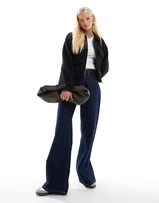 ONLY boxy zip through boucle jacket in black, 2 of 4