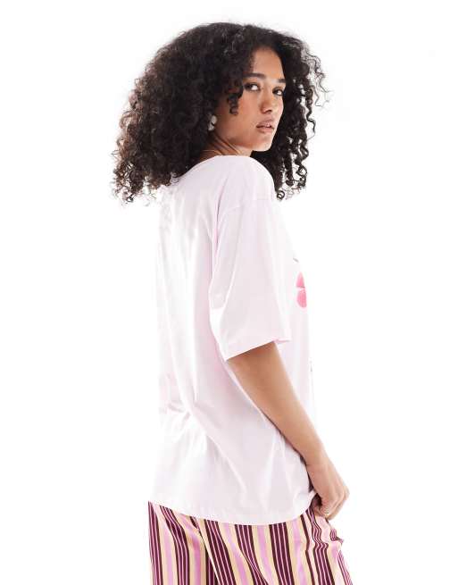ONLY – Boyfriend-T-Shirt in Rosa mit Muscheln-Grafikmotiv, 4 von 4