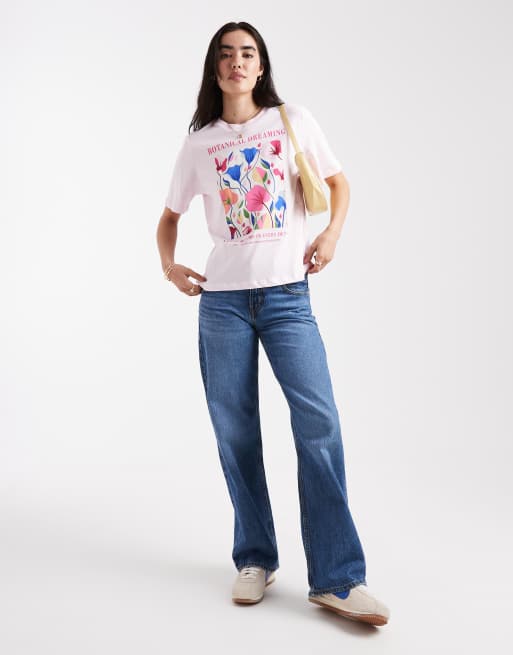 ONLY - Boyfriend T-shirt met grafische botanische print in roze, 2 van 4