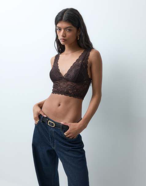 ONLY Bralette aus Spitze mit tiefem V-Ausschnitt in Schokobraun - view 1