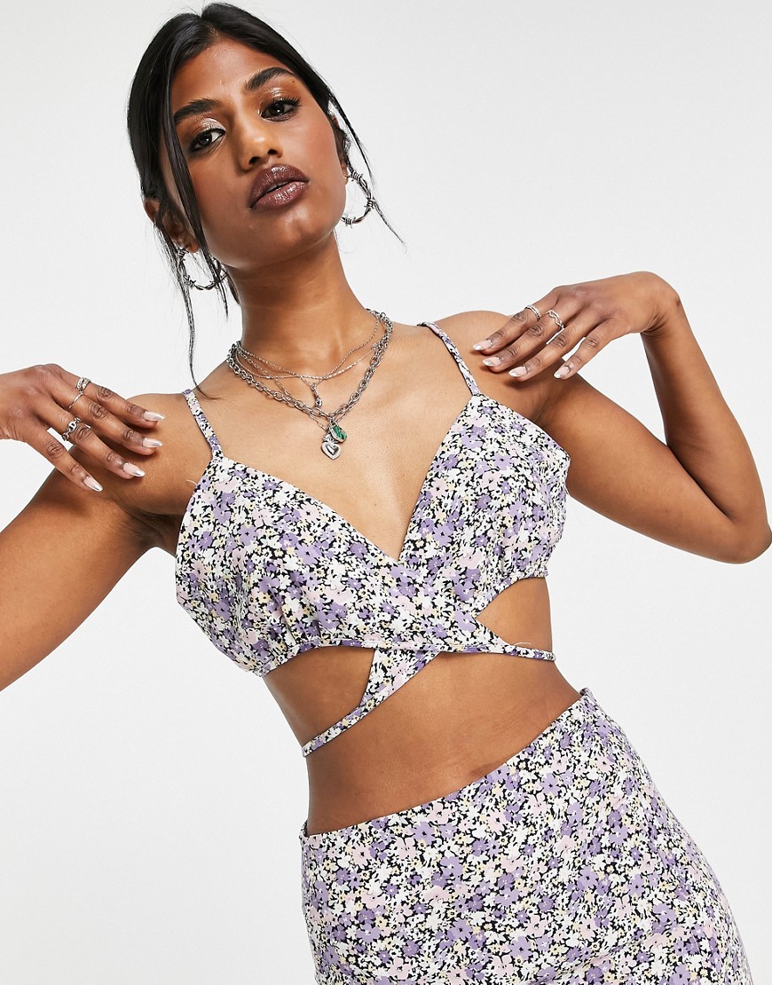 Only bralette co-ord in purple ditsy floral