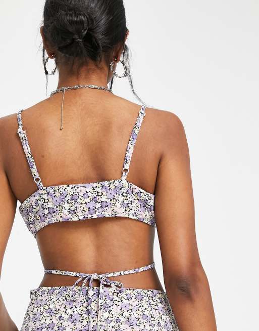 Only bralette co-ord in purple ditsy floral