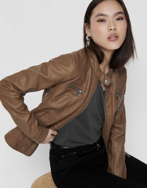 Only – Braune Kunstlederjacke, 6 von 7