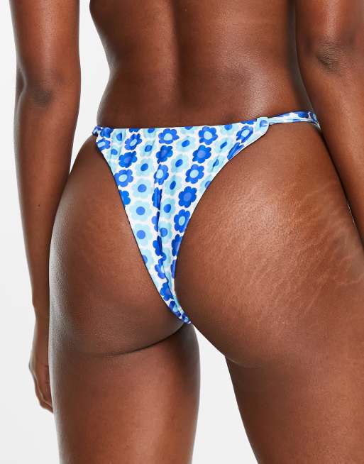 Only brazilian high rise bikini bottoms in blue floral - part of a set, 2 of 4