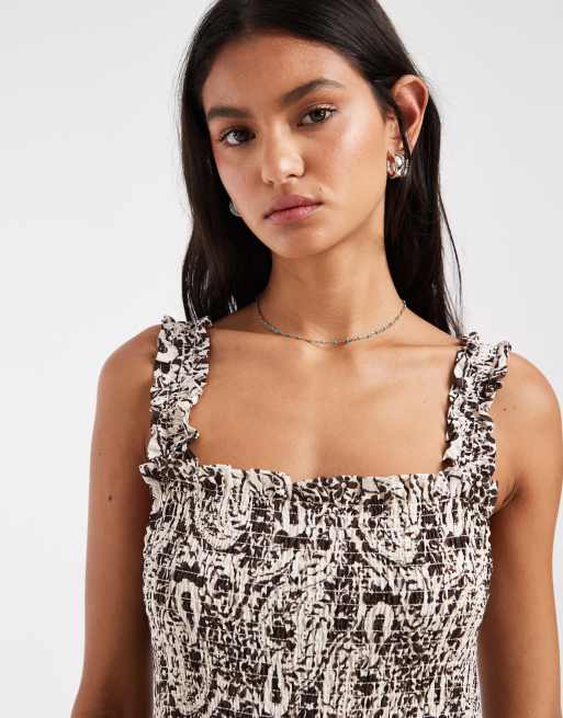 ONLY – Brązowa luźna sukienka midaxi we wzór paisley, 3 z 4