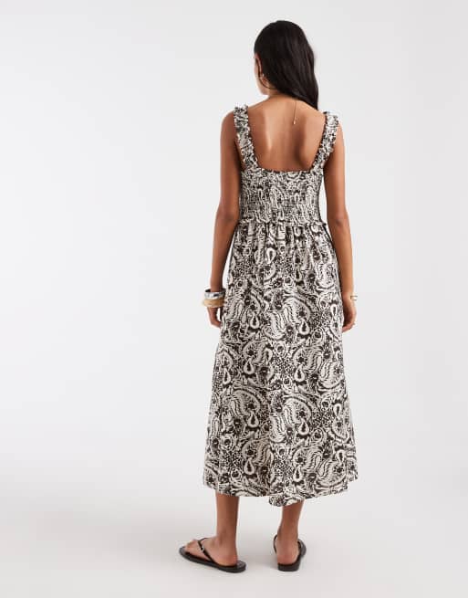 ONLY – Brązowa luźna sukienka midaxi we wzór paisley, 4 z 4