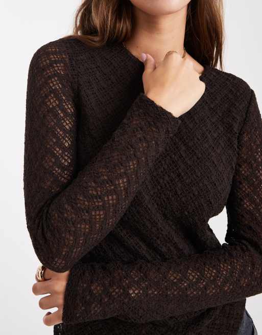 ONLY – Brązowy top z długimi rękawami, 3 z 4