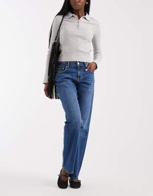Only Bree Low Rise Straight Jeans In Blue