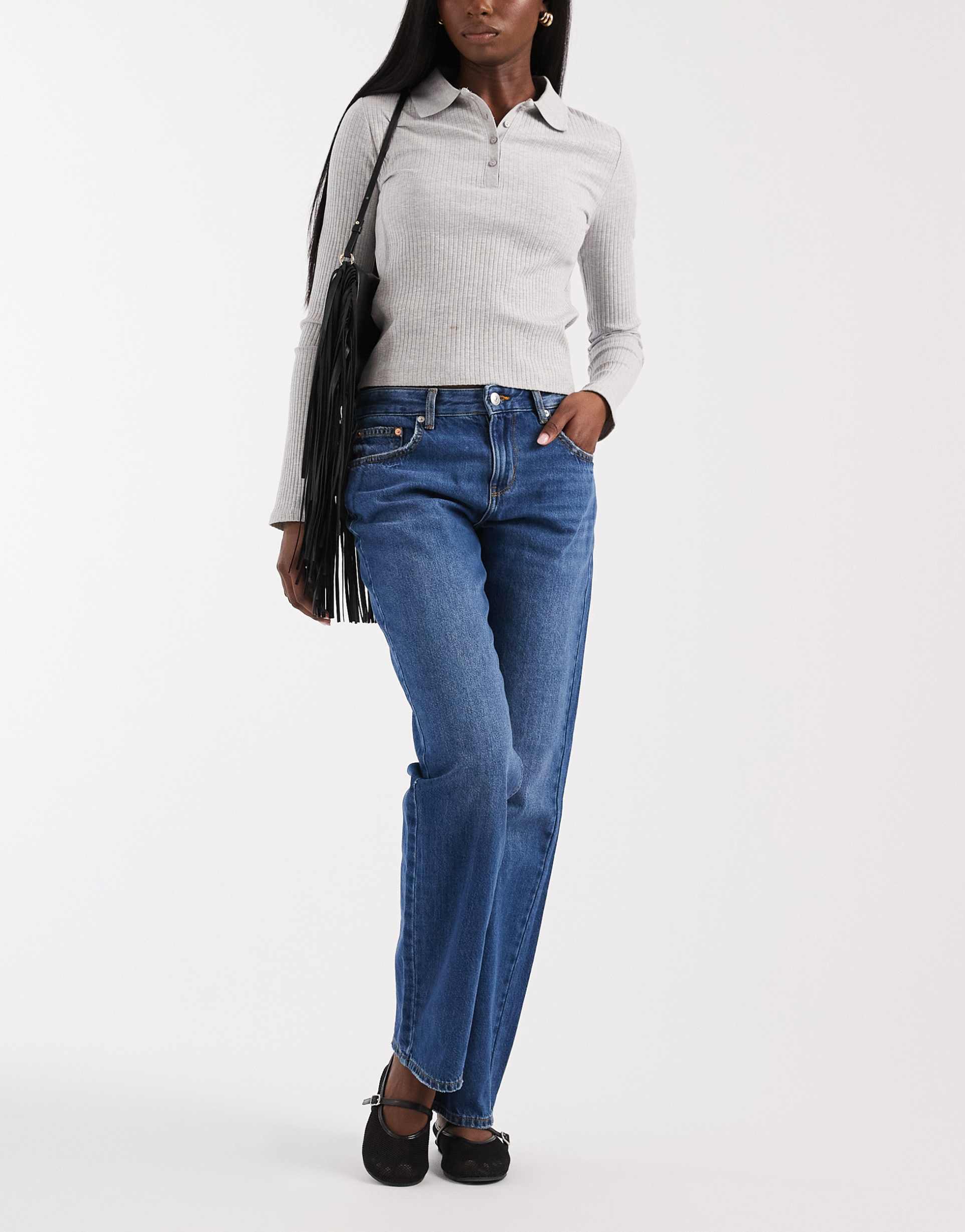 only bree low rise straight leg jeans in mid blue wash