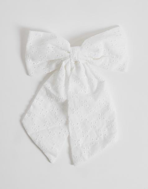 ONLY broderie bow hair clip in white - view 1