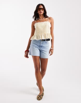 Only Broderie Crop Cami In Neutral