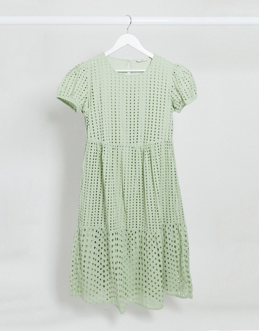 Only broderie midi smock dress in green