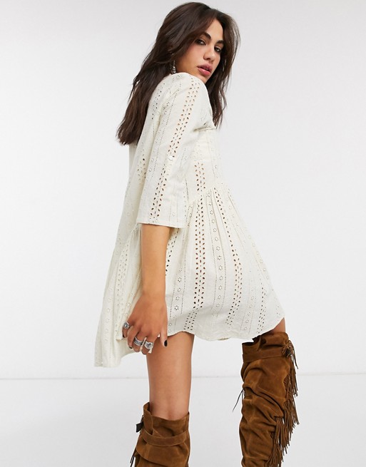 Only broderie smock dress in cream