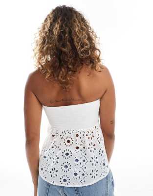 Only Broderie Twist Front Bandeau Top In White