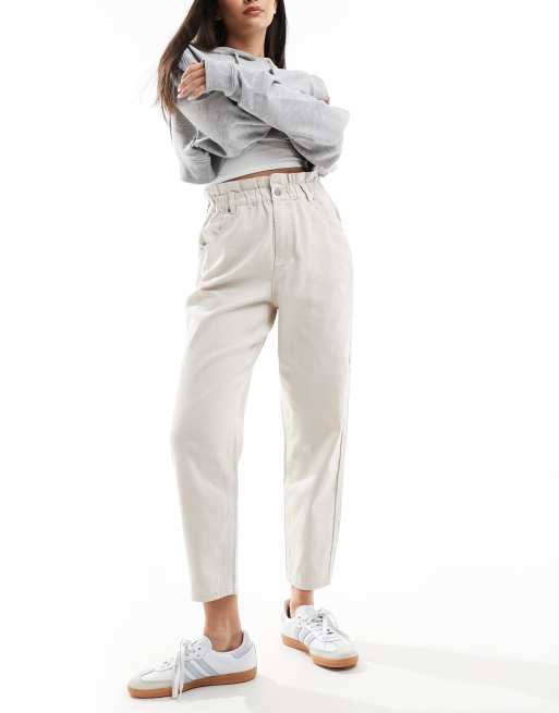 Only - Broek met hoge geplooide taille in gebroken wit